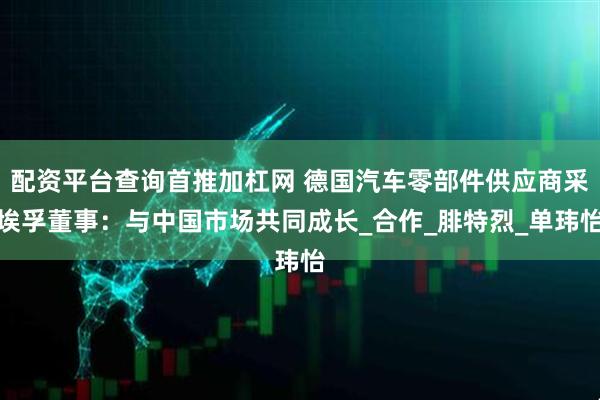 配资平台查询首推加杠网 德国汽车零部件供应商采埃孚董事：与中国市场共同成长_合作_腓特烈_单玮怡